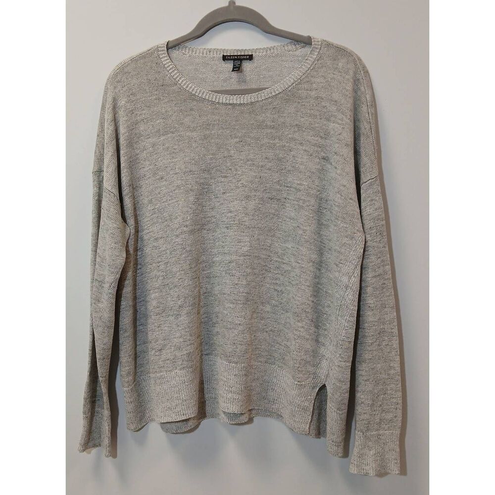 Eileen fisher womens medium 100% organic linen gray knit slouchy spring shirt - Picture 1 of 9